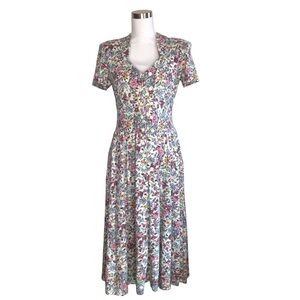 VINTAGE 80s Ms. Conduct California Floral Short Sleeve Midi Dress Size Medium 8